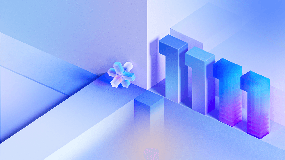 蓝紫色模块、数字与增长图形组成的云计算营销三维视觉